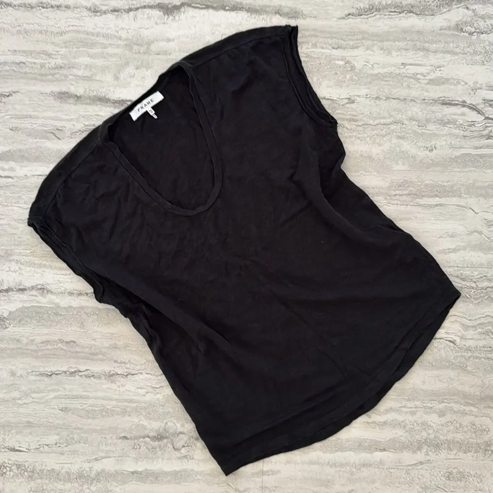 FRAME Easy Scoop Linen Top - Picture 2 of 4